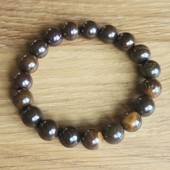 Brown Tiger Iron Beads Bracelet, Stretch, Hand Crafted - Picture 3 of 9